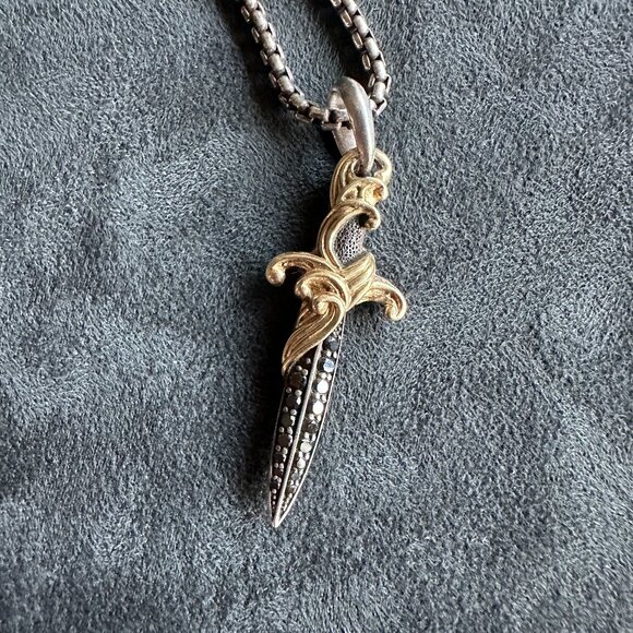 David Yurman Waves Dagger w/ 18K Gold & Black Diamonds Necklace - 2.7mm - 22" - Picture 7 of 16